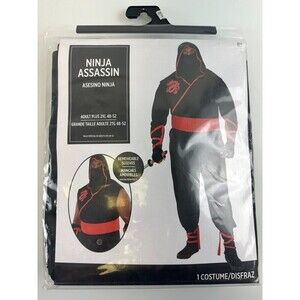 Ninja Assassin Costume Black Red Adult Plus 2XL 48-52 Top Pants Gloves Mask Belt